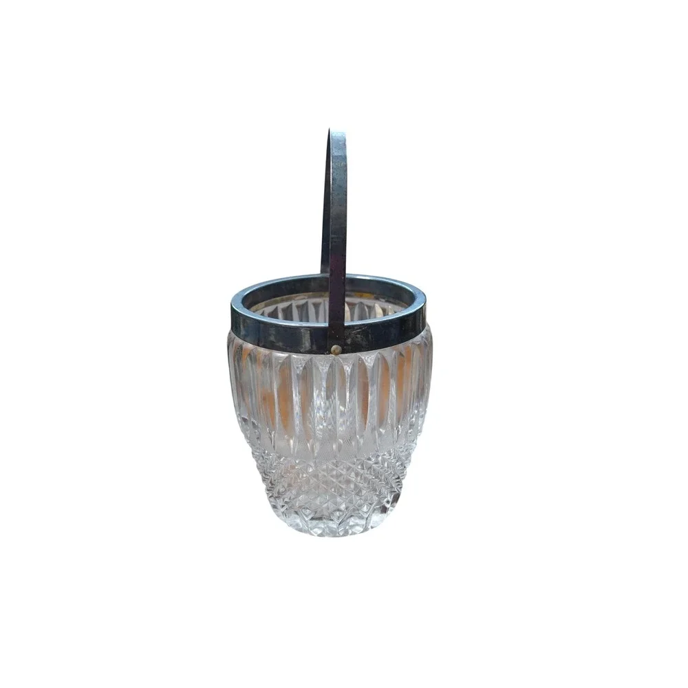 Vintage small crystal and silver ice‎ bucket with handle